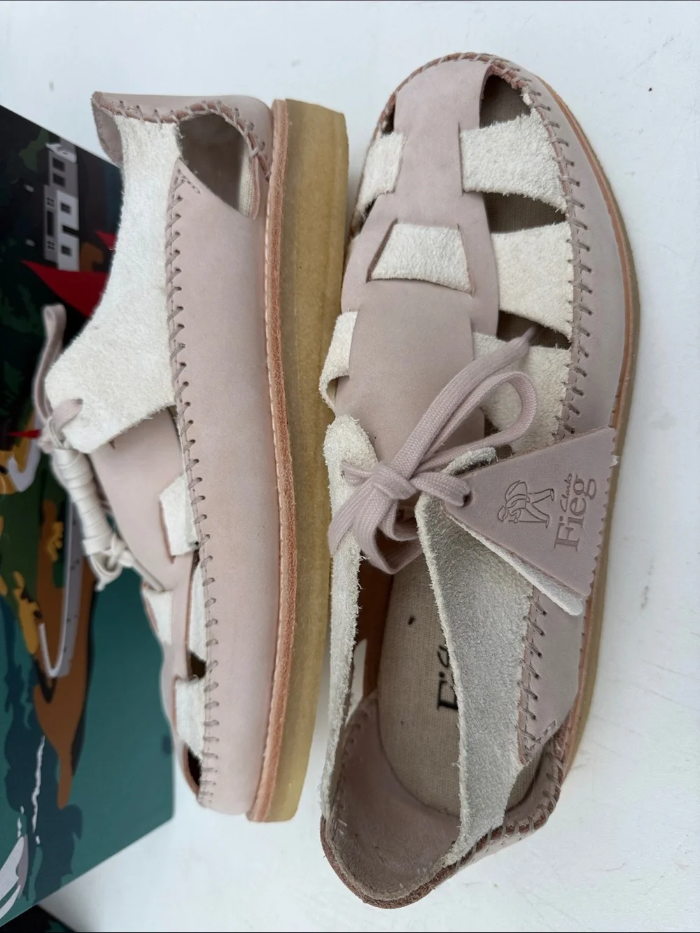 Men’s KITH/CLARKS  Lace-Up Woven Leather Sandals - Pale ROSE / Cream
